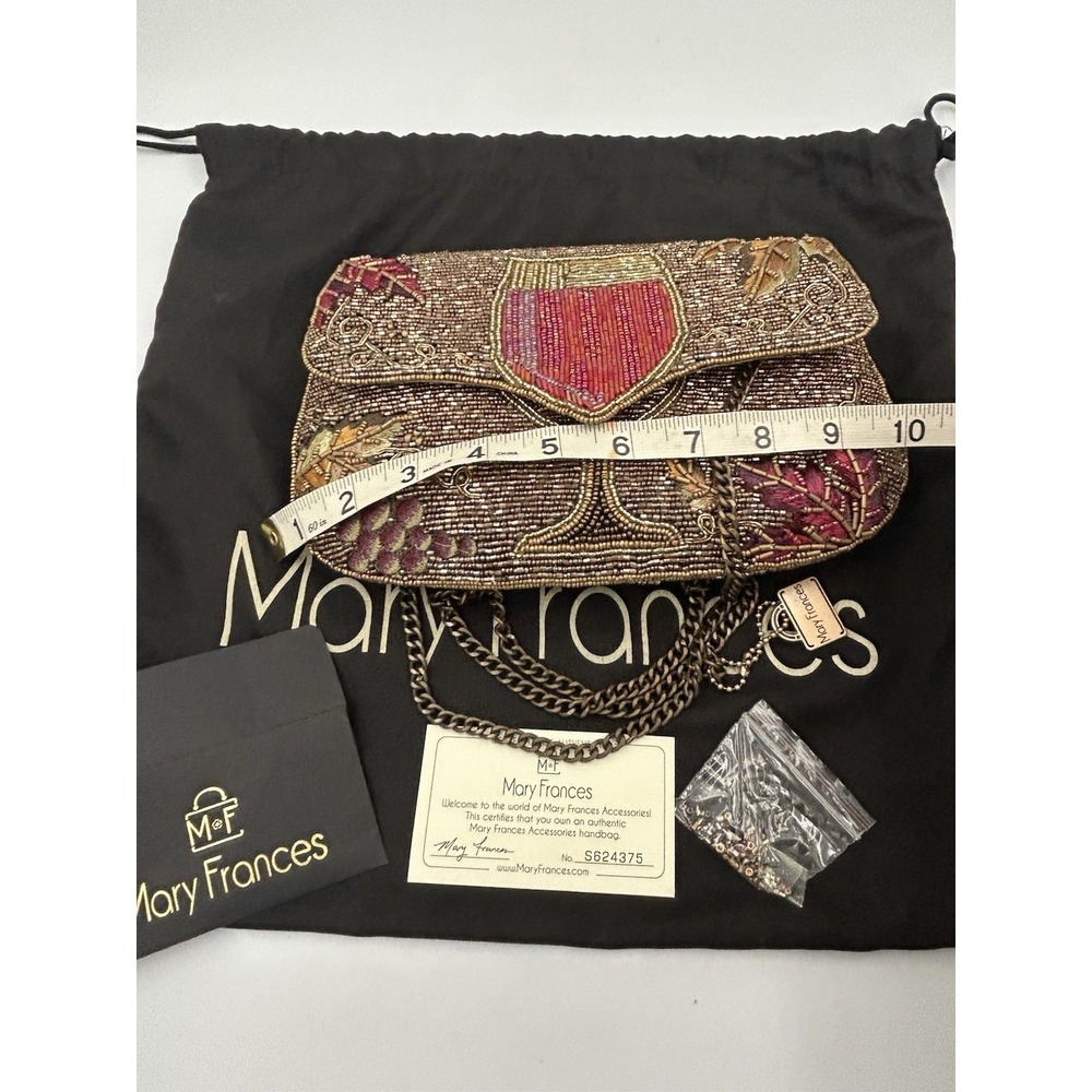 Mary Frances Beaded Wine Theme Shoulder/Crossbody Chain Strap Bag w/ Dust Bag - Picture 9 of 10